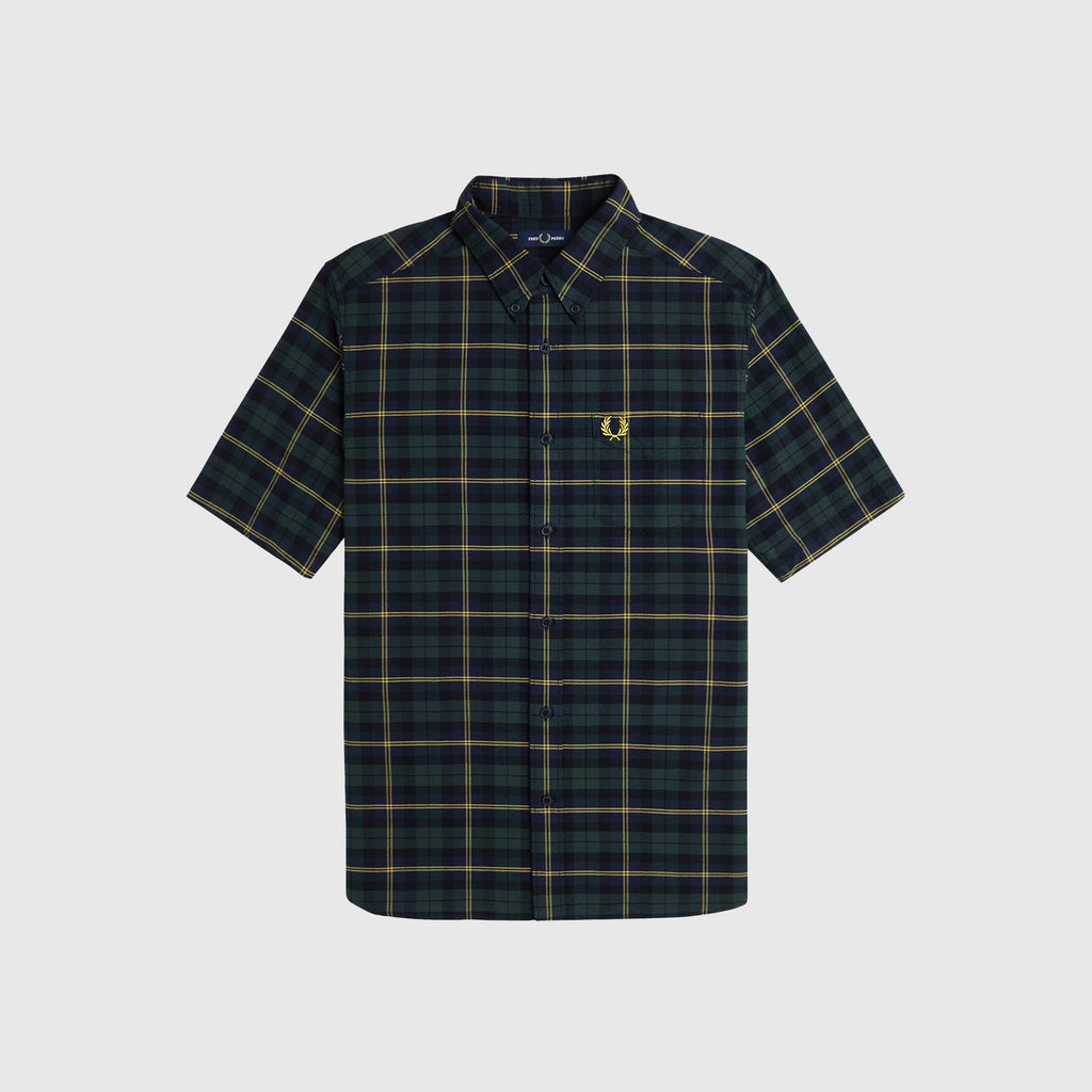 Fred Perry Oxford Tartan SS Shirt - Navy - Front