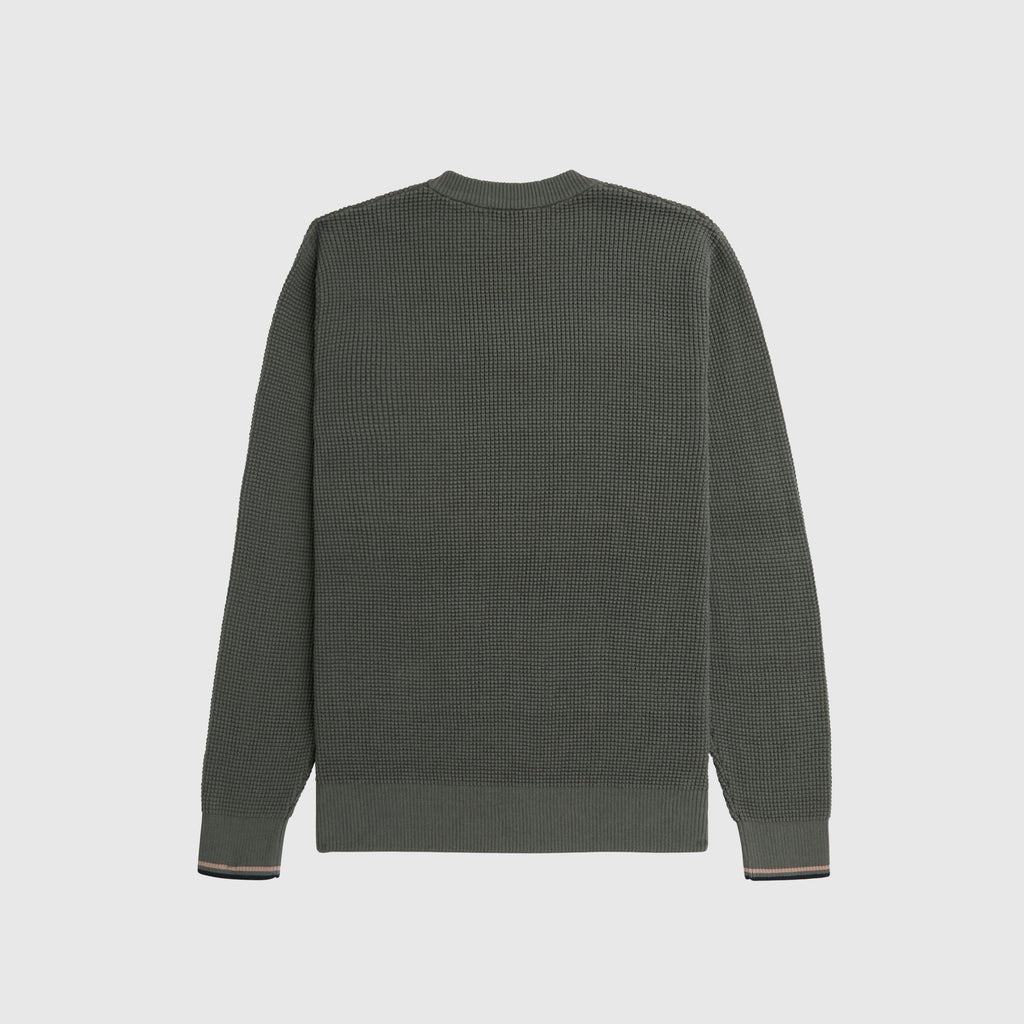 Fred Perry Waffle Stitch Jumper - Field Green - Back