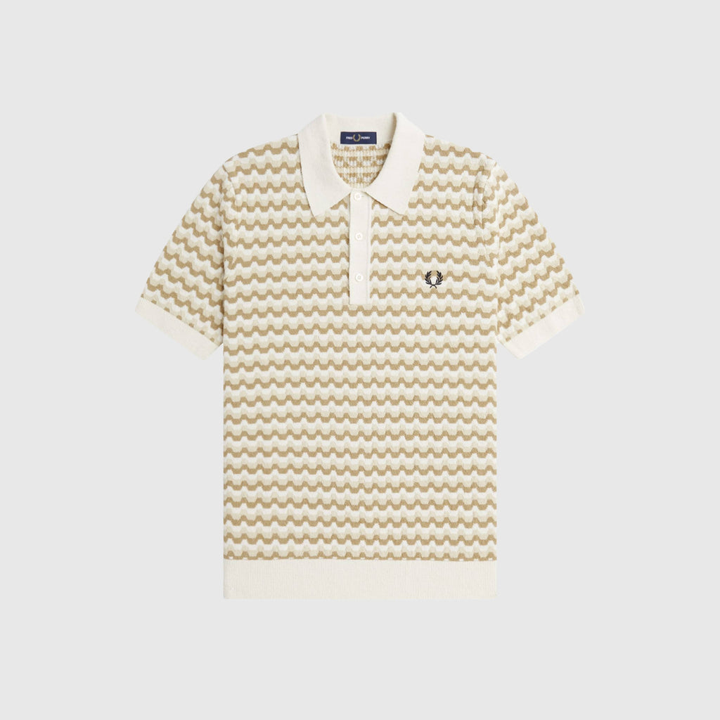 Fred Perry Boucle Jacquard Knitted Shirt - Ecru - Front