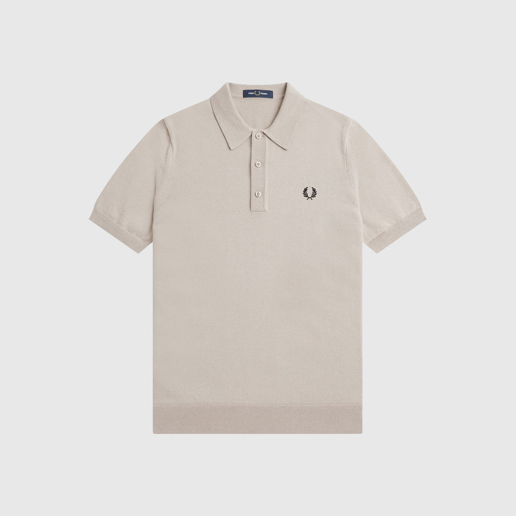 Fred Perry Classic Knitted Shirt - Dark Oatmeal - Front