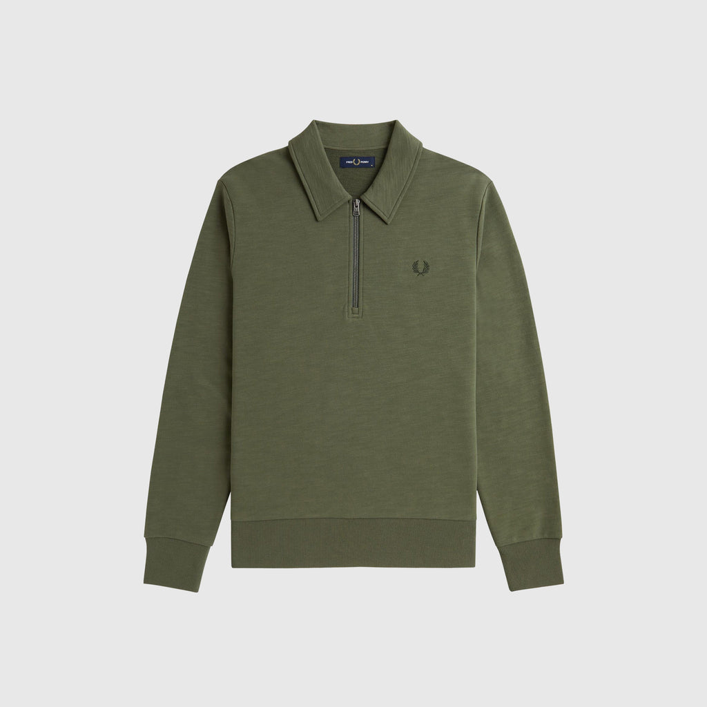 Fred Perry zip Neck Collar Sweatshirt - Laurel Wreath Green