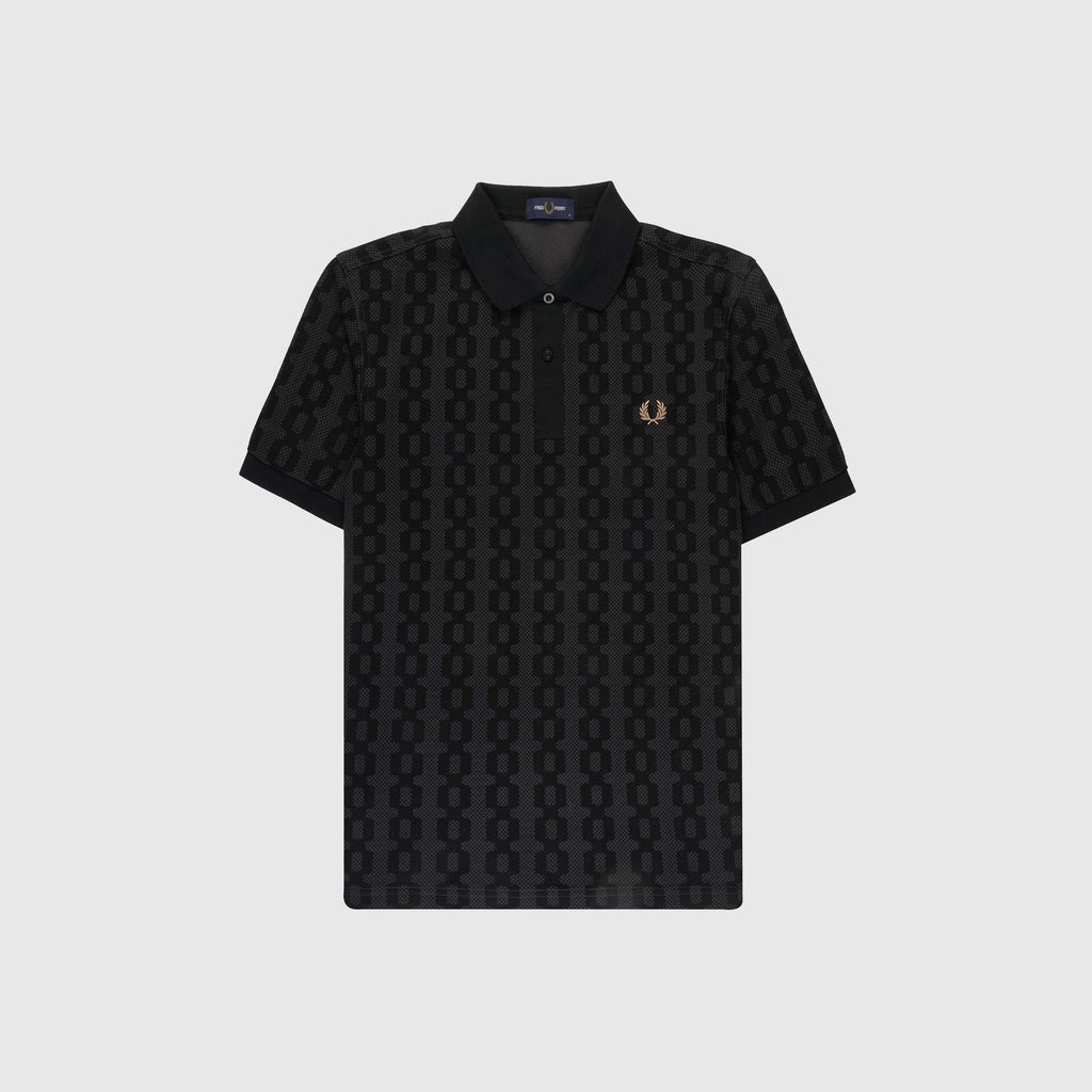 Fred Perry Cable Print FP Polo Shirt - Anchor Grey - Front