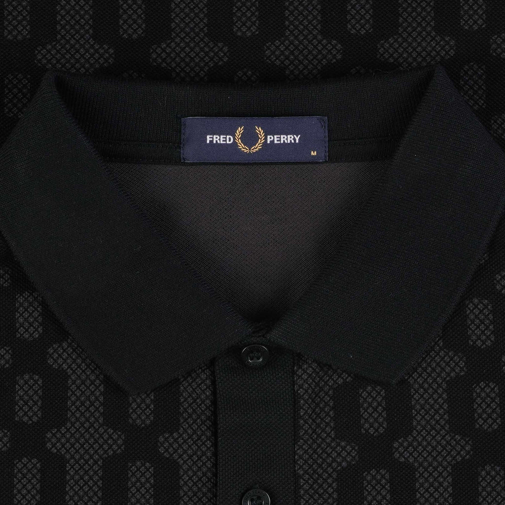 Fred Perry Cable Print FP Polo Shirt - Anchor Grey - Front Close Up