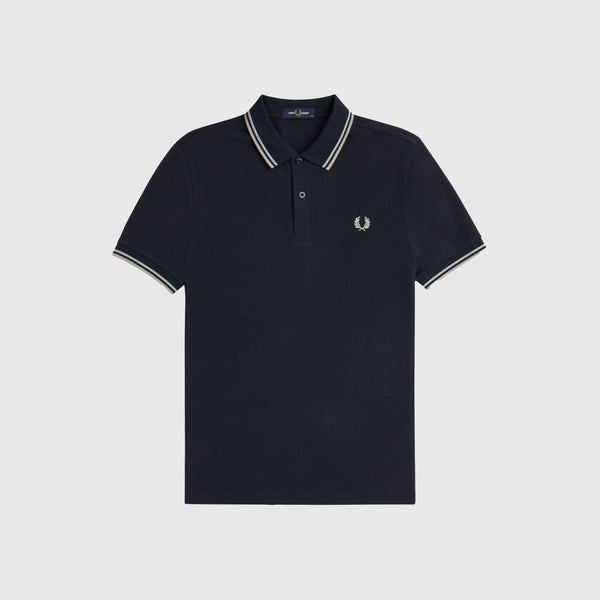 Fred Perry Twin Tipped Fred Perry Shirt - Navy / Silver Blue / Warm Grey - Front