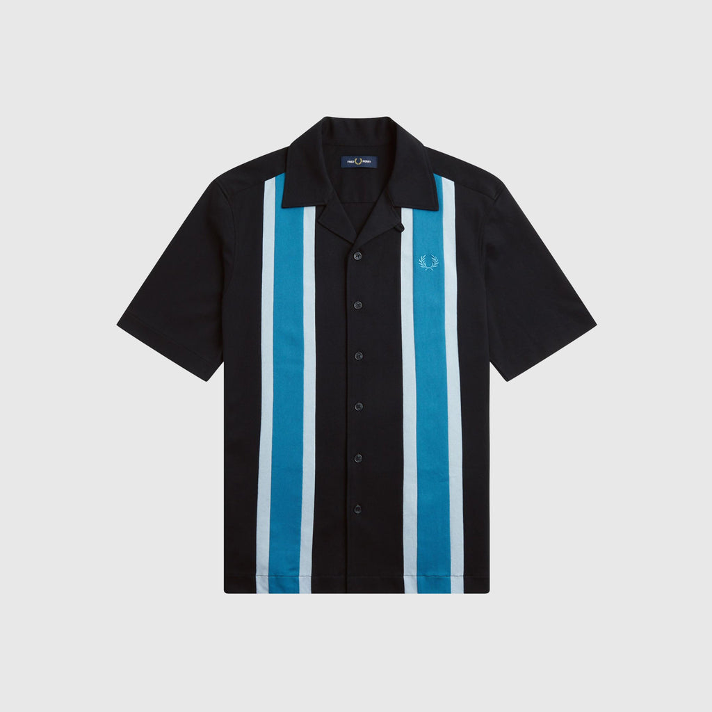 Fred Perry Woven Mesh Panel Revere Shirt - Black - Front