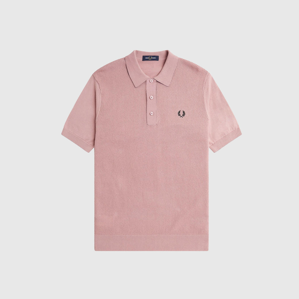 Fred Perry Texture Front Knitted Shirt - Dusty Rose Pink - Front