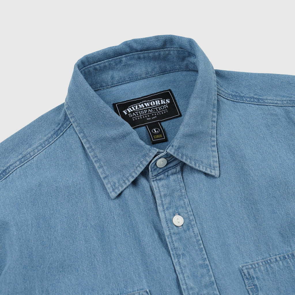 Frizmworks Bleach Denim Utility Shirt - Mid Blue - Front Close Up