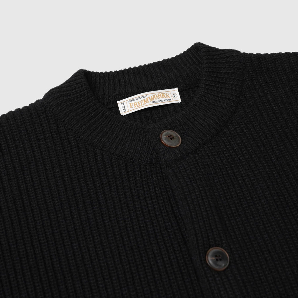 Frizmworks Heavy Wool Round Cardigan - Black - Front Close Up