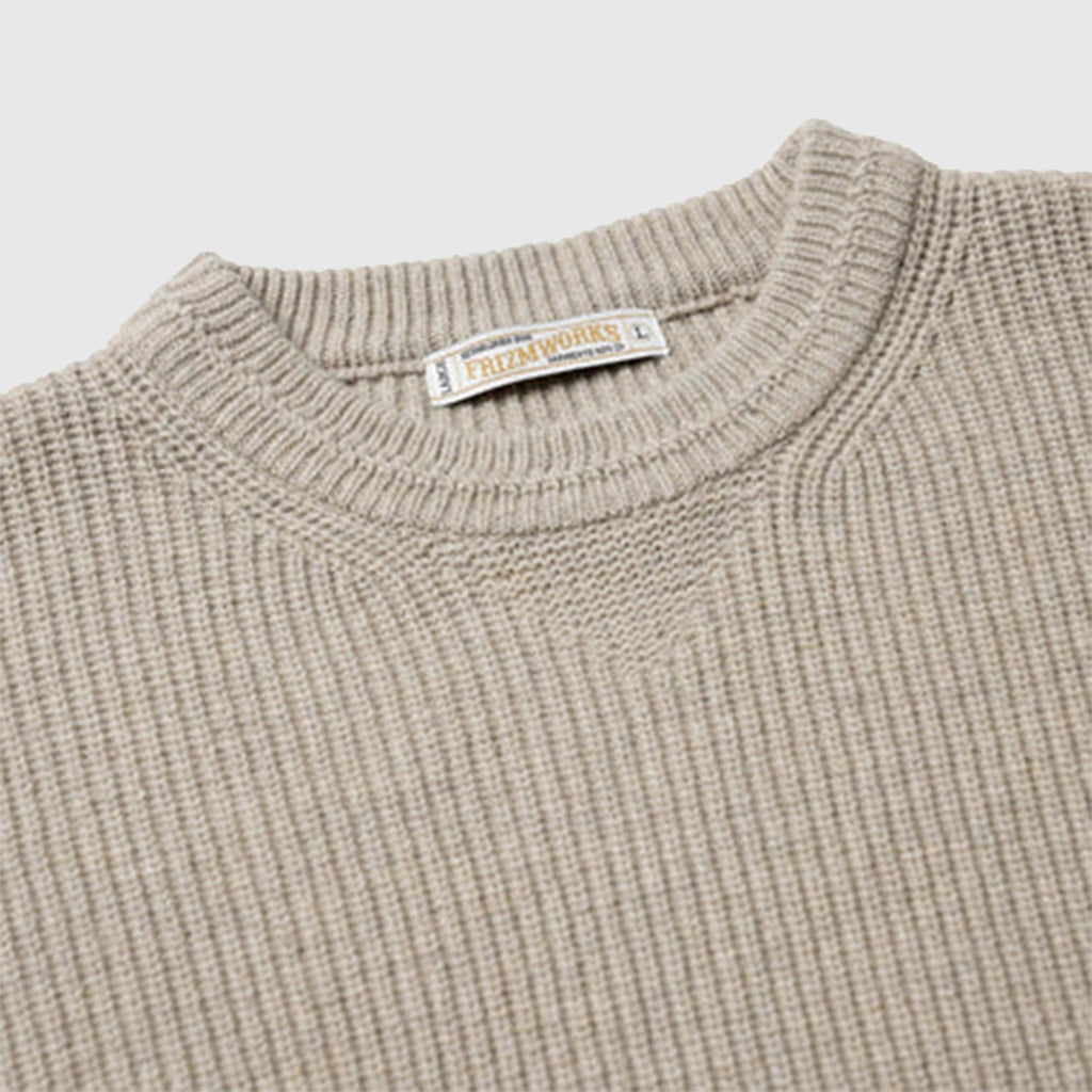 Frizmworks Patch Round Pullover Knit - Oatmeal - Front Close Up