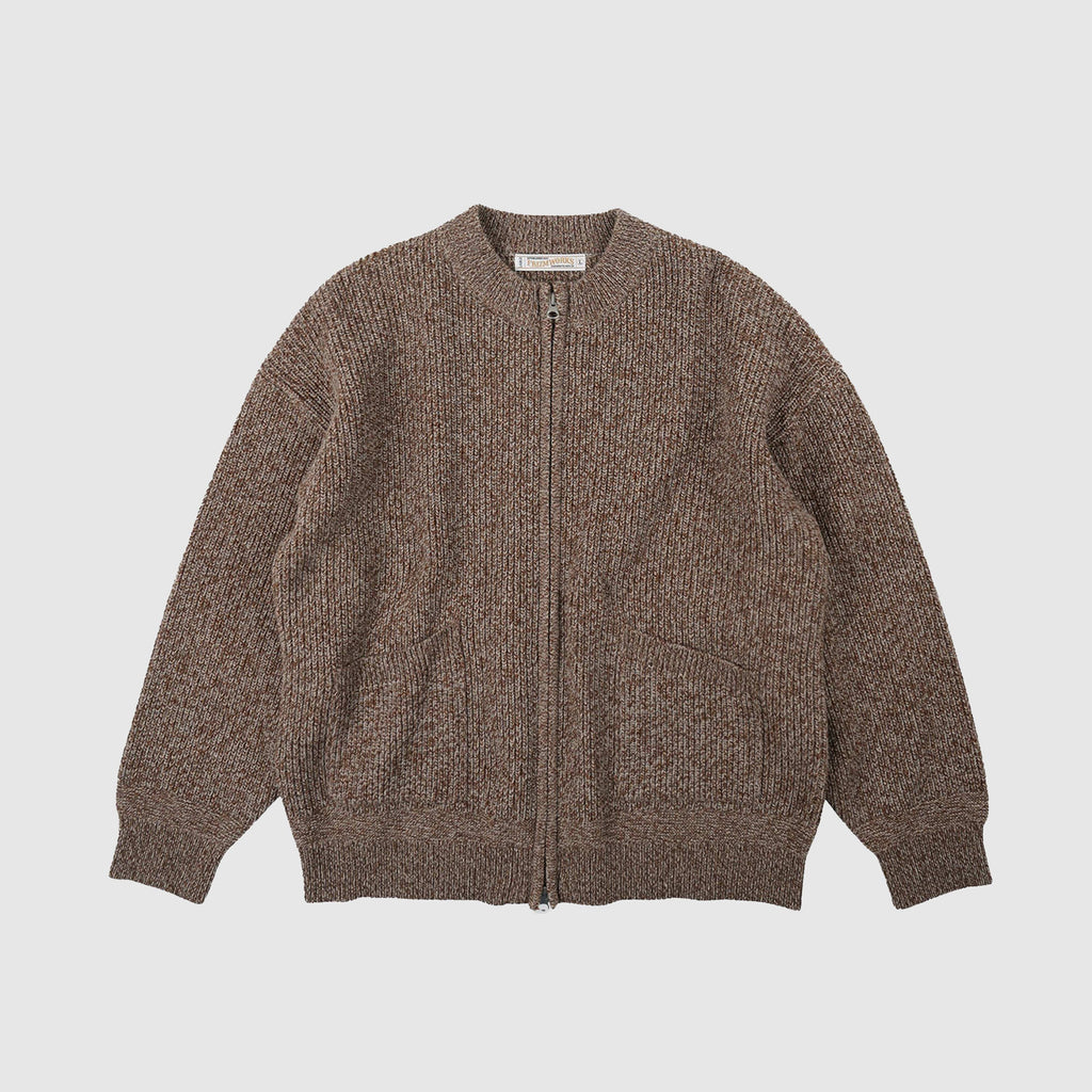 Frizmworks Tweed Wool Zipup Cardigan - Brown - Front