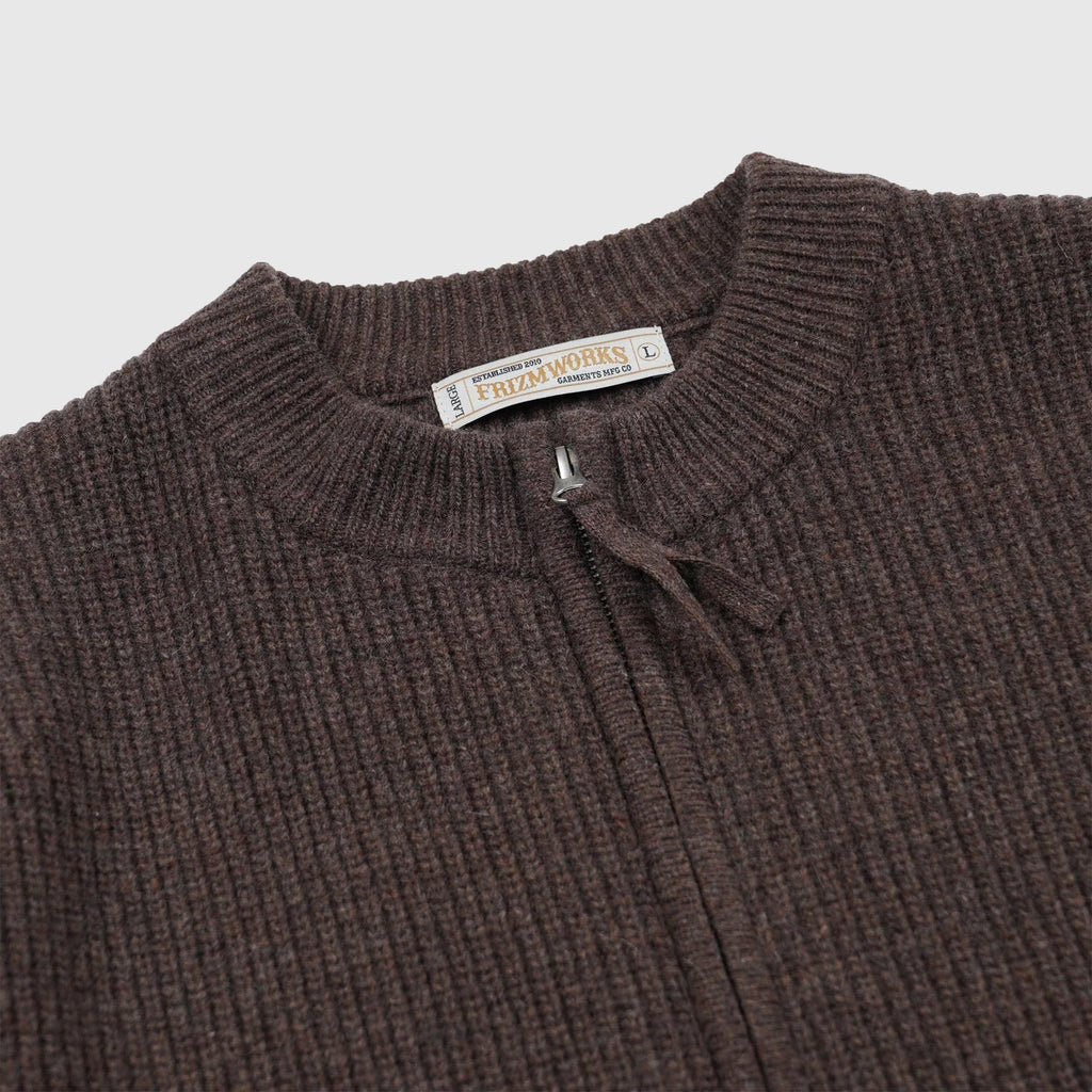 Frizmworks Wool Deck Zipup Cardigan - Choco Brown - Front Close Up