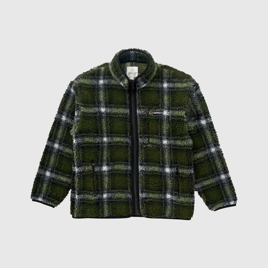 Gramicci Shadow Plaid Sherpa Jacket - Olive Shadow Plaid - Front
