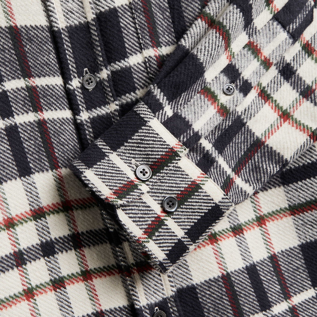 Portuguese Flannel Hillside Shirt - Navy / Ecru - Front Close Up