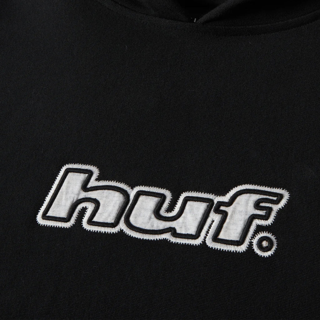 HUF Logo Applique Hooded Fleece - Black - Front Close Up