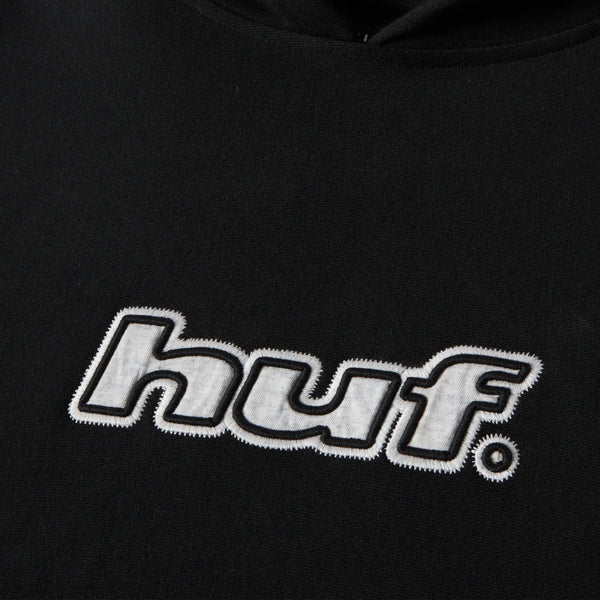 HUF Logo Applique Hooded Fleece - Black - Front Close Up