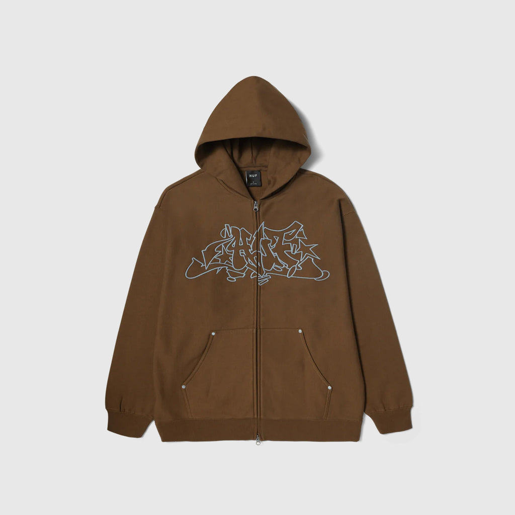 HUF Outlines Heavy Weight Full Zip Fleece - Brown - Front