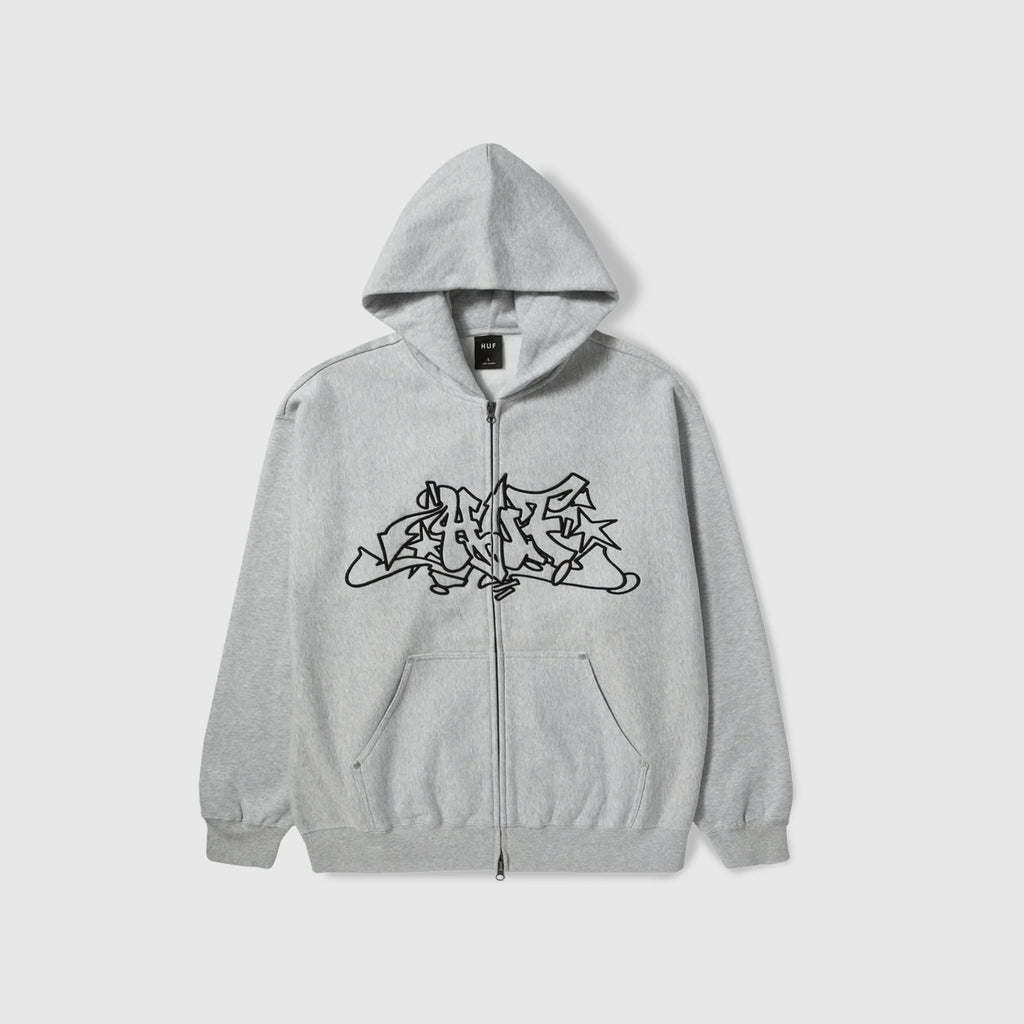 HUF Outlines Heavyweight Full Zip Fleece - Heather Grey - Front