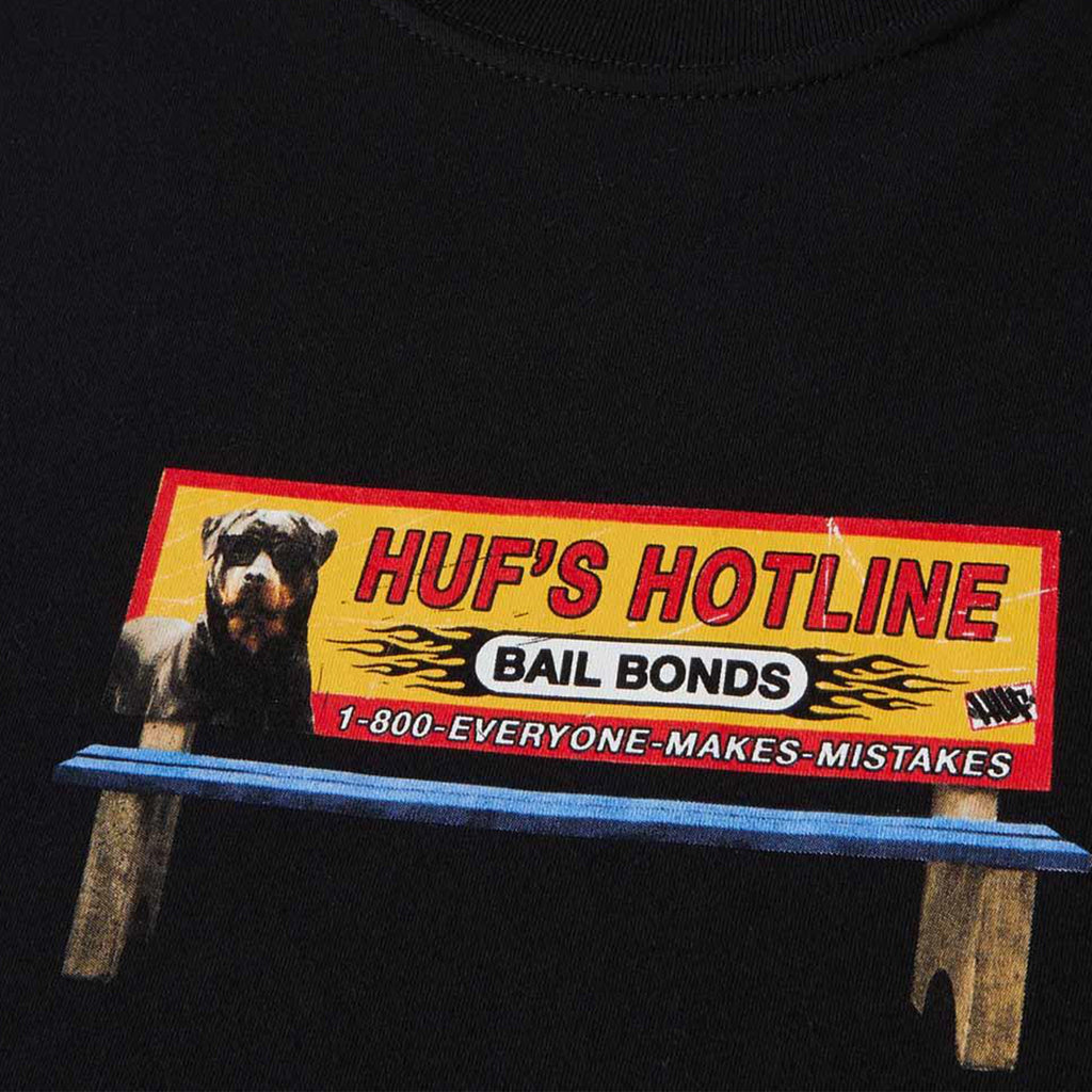 HUF S/S Bail Bonds Tee - Black - Front Close Up