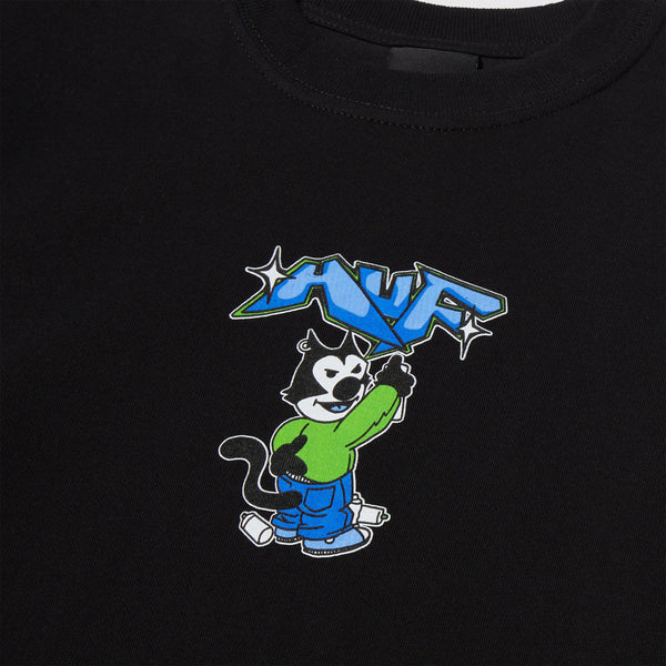 HUF Bad Cat Tee - Black - Front Close Up