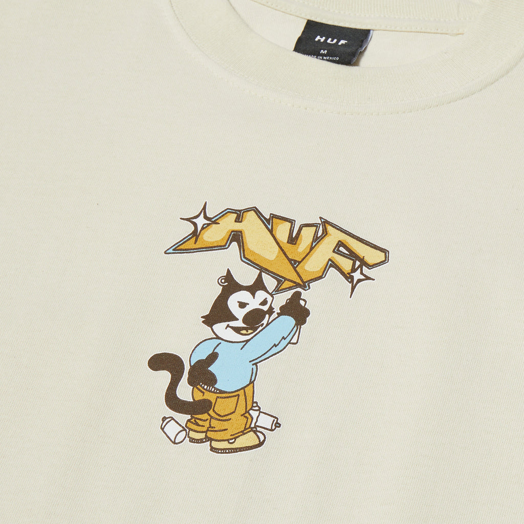 HUF Bad Cat Tee - Bone - Front Close Up