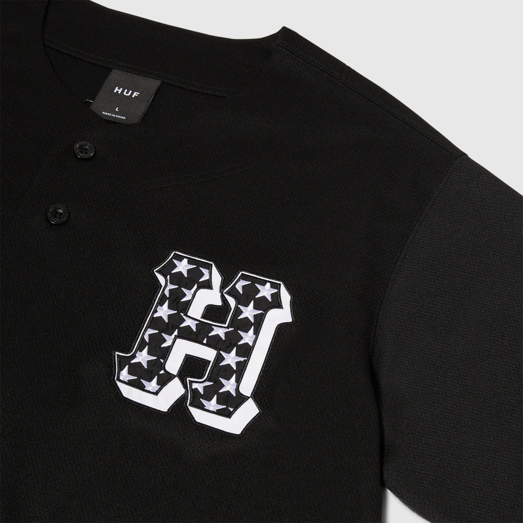 HUF H-Star Baseball Shirt - Black - Front Close Up