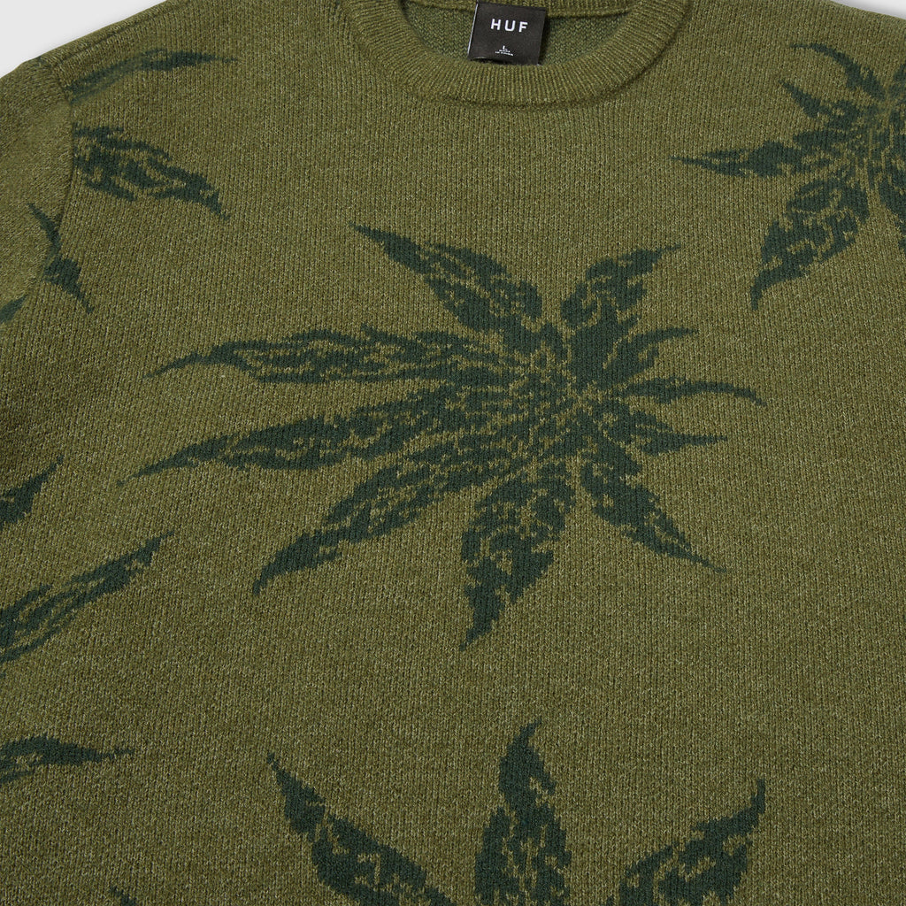 HUF Tribal Crewneck Sweater - Avocado - Close Up