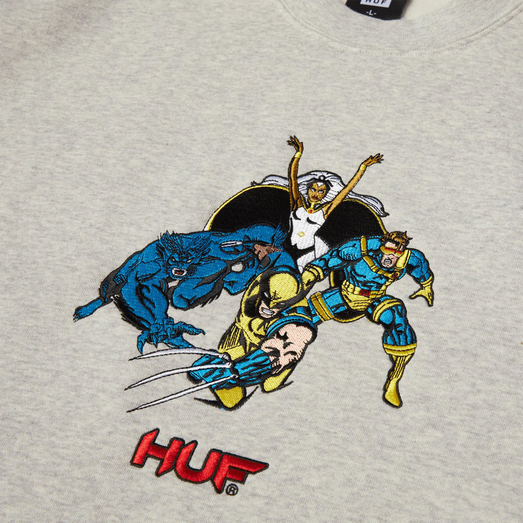 HUF Mutant Team Up Crewneck - Heather Grey - Front Close Up