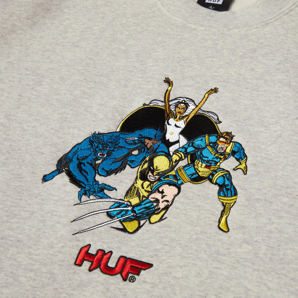 HUF Mutant Team Up Crewneck - Heather Grey - Front Close Up