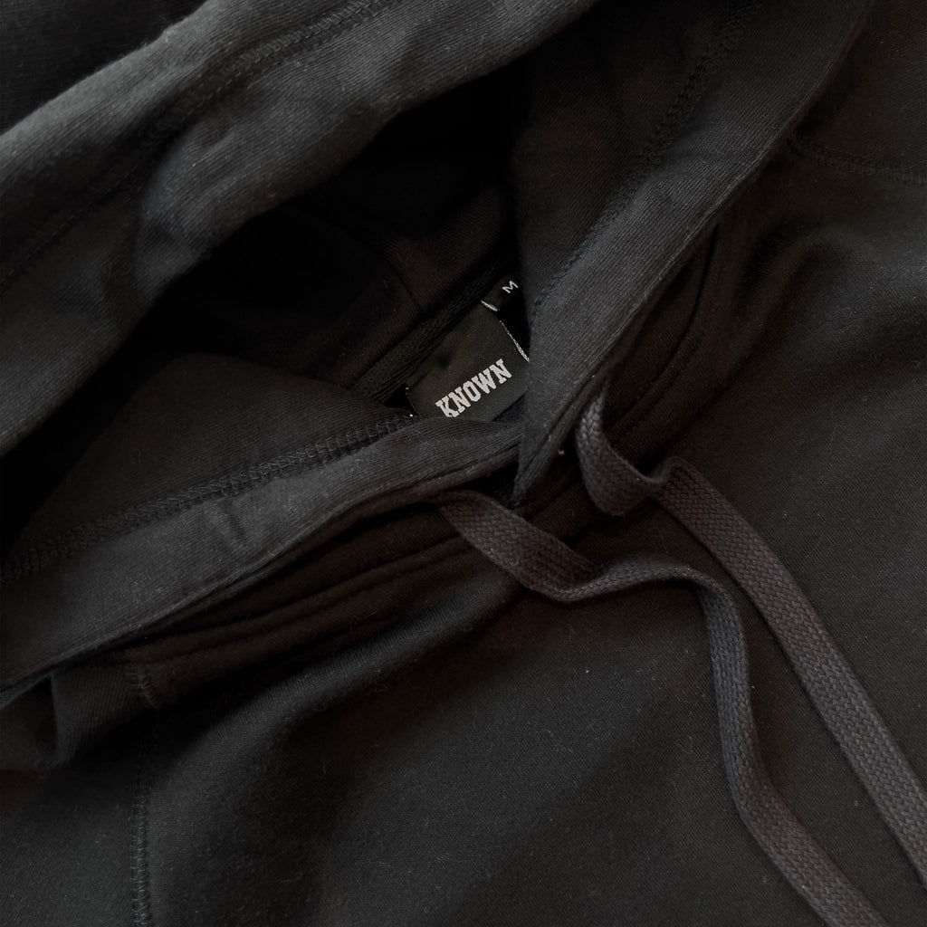 KNWN Basic Hoodie - Black - Front Close Up