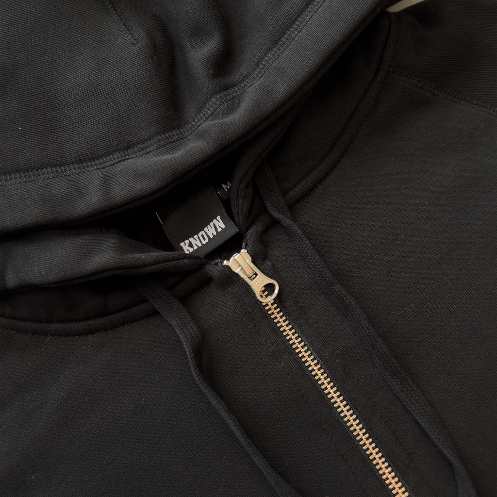 KNWN Basic Round Zip Up - Black - Front Close Up