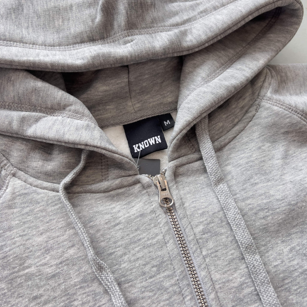 KNWN Basic Zip Up - Heather Grey - Front Close Up