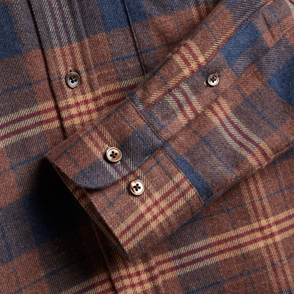 Portuguese Flannel Logia Shirt - Rust / Blue - Front Close Up