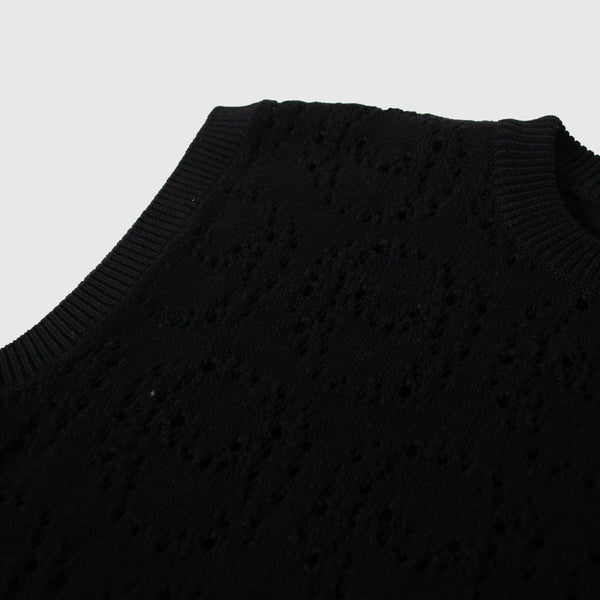 No Problemo Alien-O Lace Cotton Vest - Black - Front Close Up