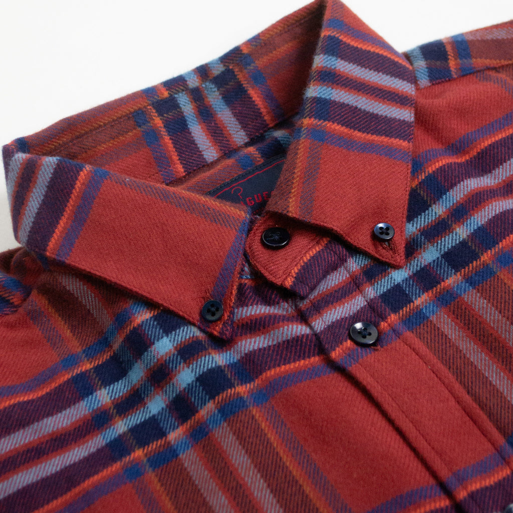 Portuguese Flannel Pau Shirt - Red / Navy / Baby Blue - Front Close Up