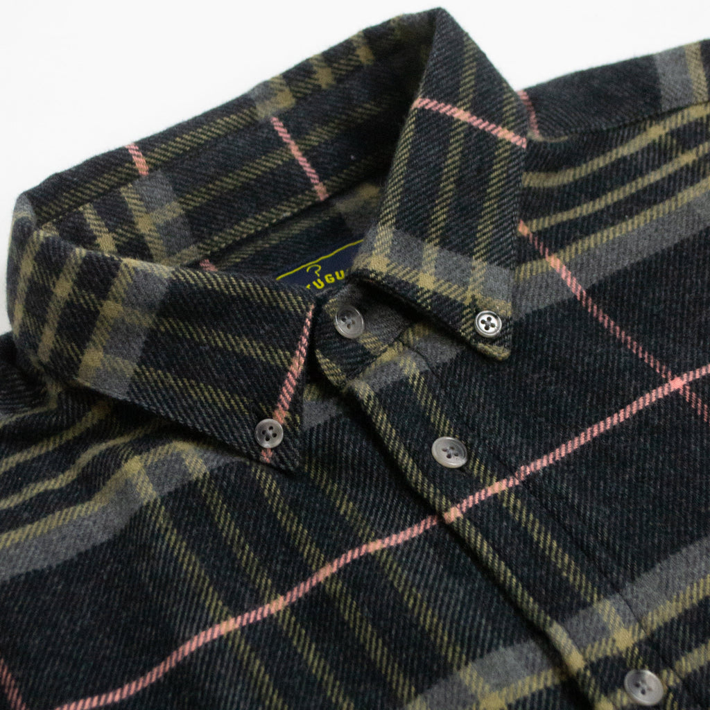 Portuguese Flannel Arquive 72 Shirt - Navy / Yellow / Pink - Front Close Up