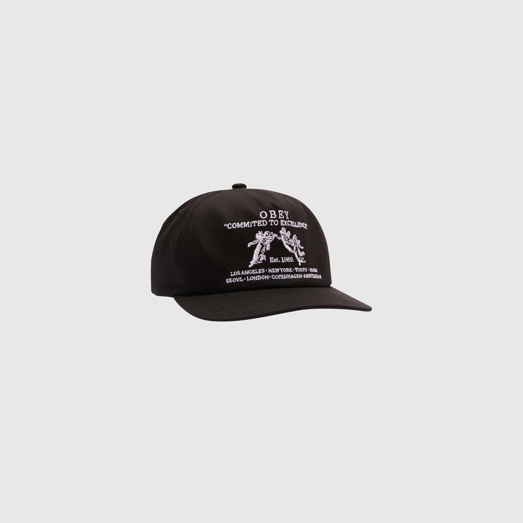 Obey Excellence 5 Panel Snap Back - Black - Front
