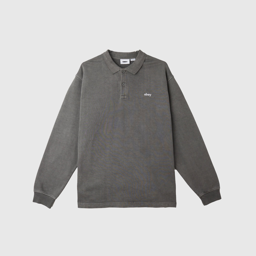 Obey Lowercase Fleece Polo - Black - Front