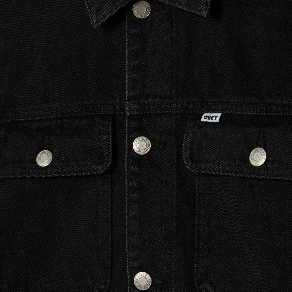 Obey Opena Jacket - Faded Black - Front Close Up