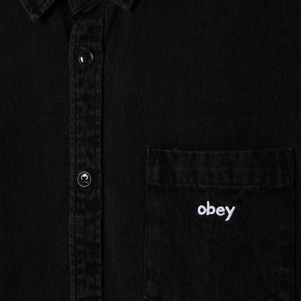 Obey Owens Denim Shirt - Faded Black - Front Close Up