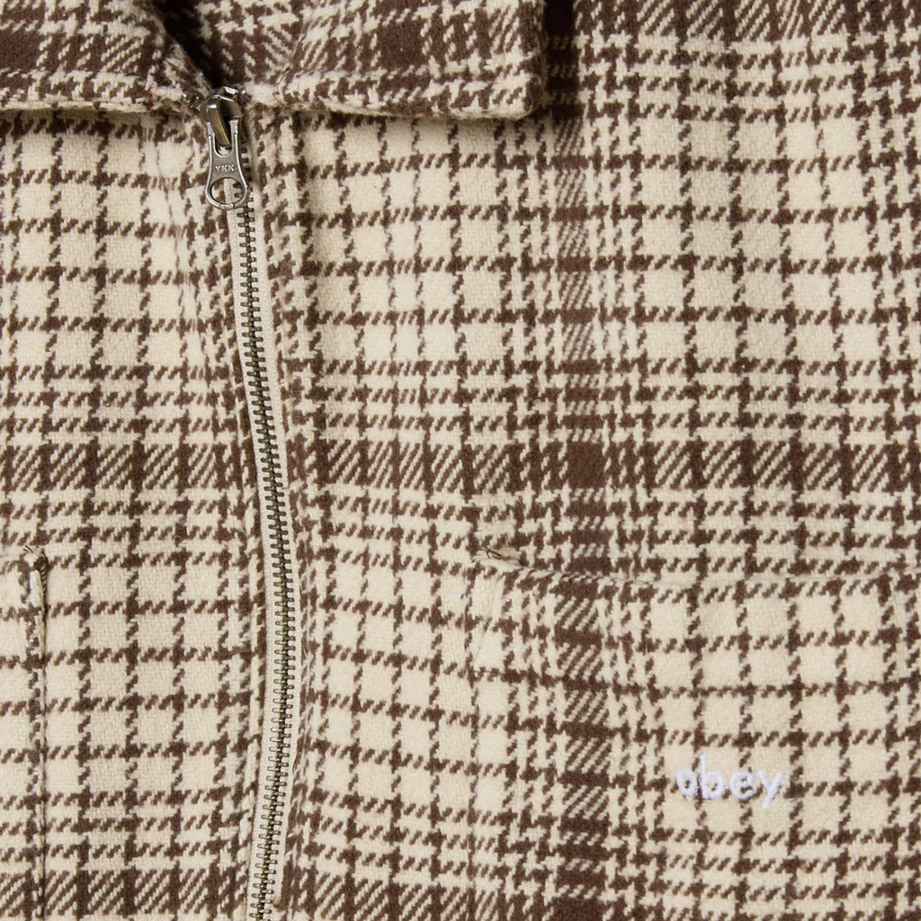 Obey Parker Zip Shirt Jacket - Unbleached Multi - Front Close Up