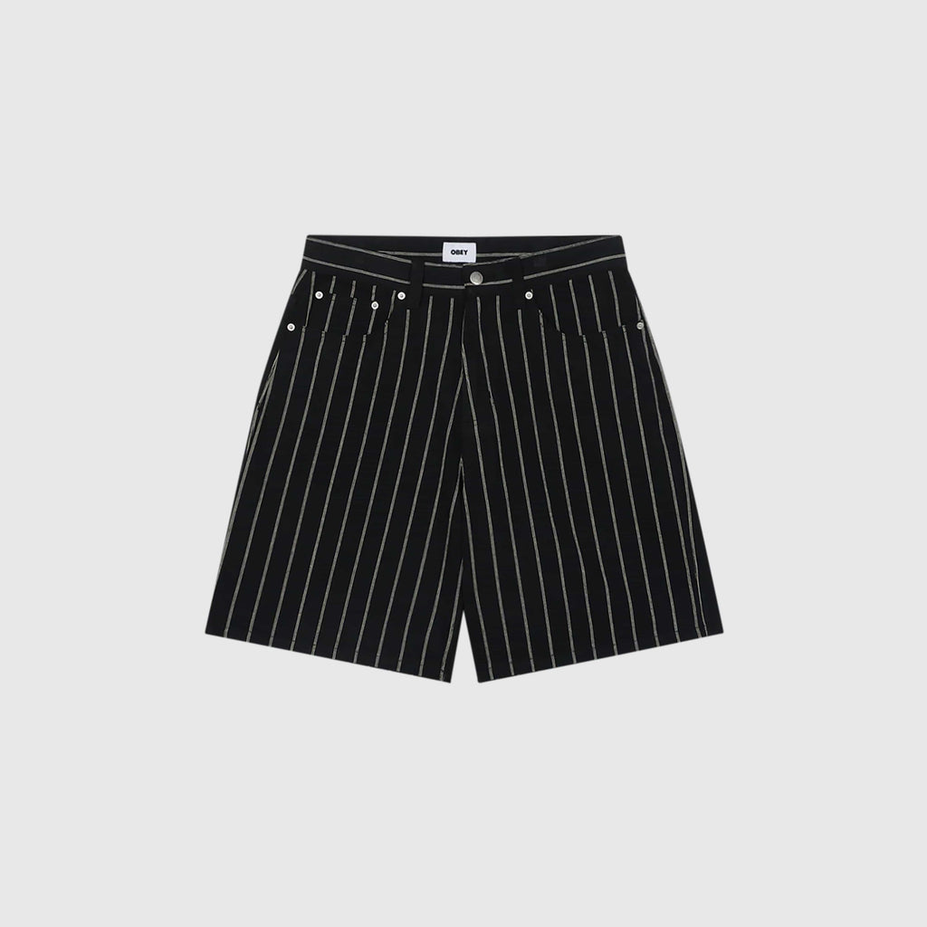 Obey Stripe Baggy Denim Short - Black Multi - Front
