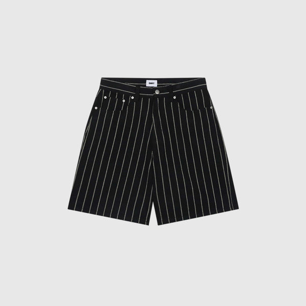 Obey Stripe Baggy Denim Short - Black Multi - Front