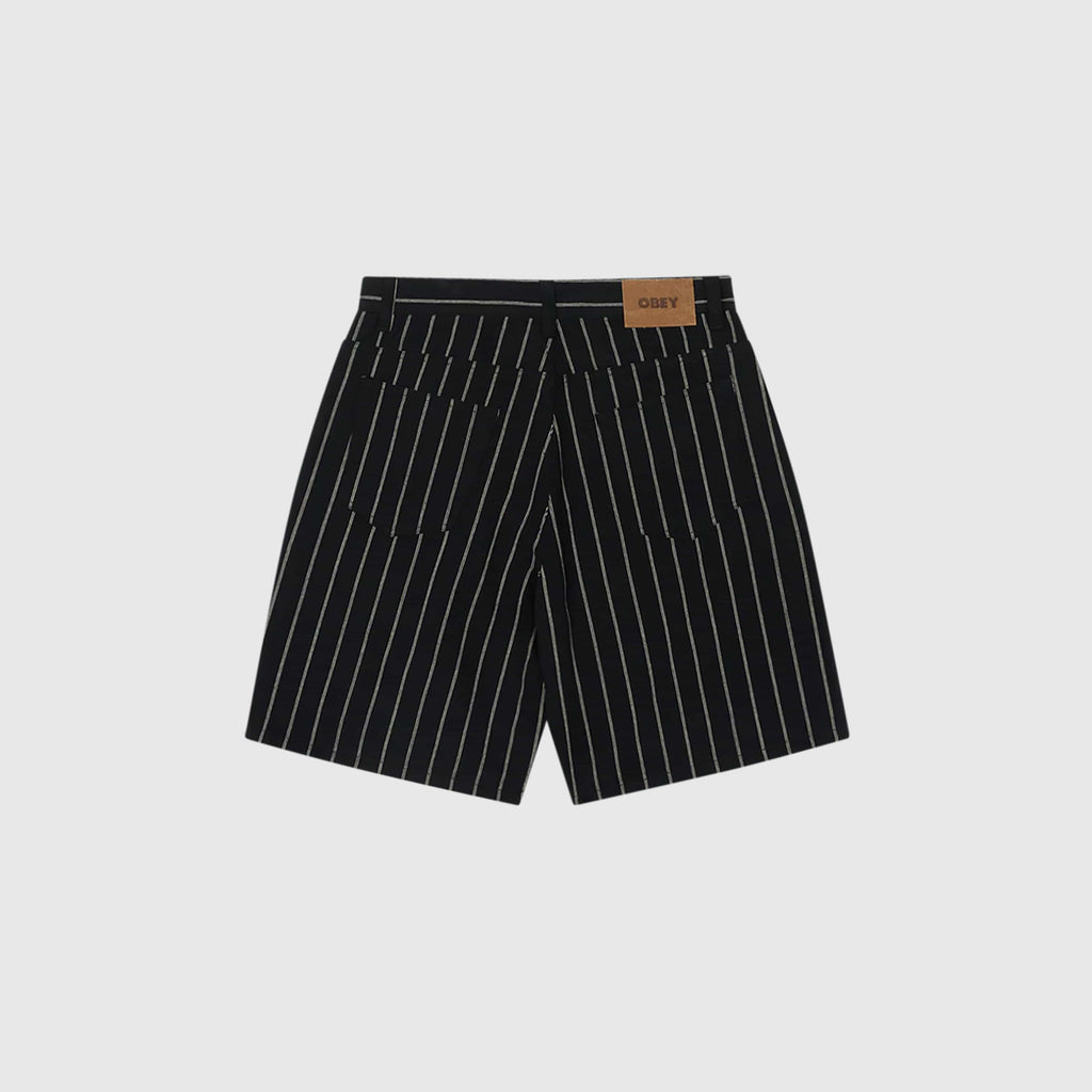 Obey Stripe Baggy Denim Short - Black Multi - Back
