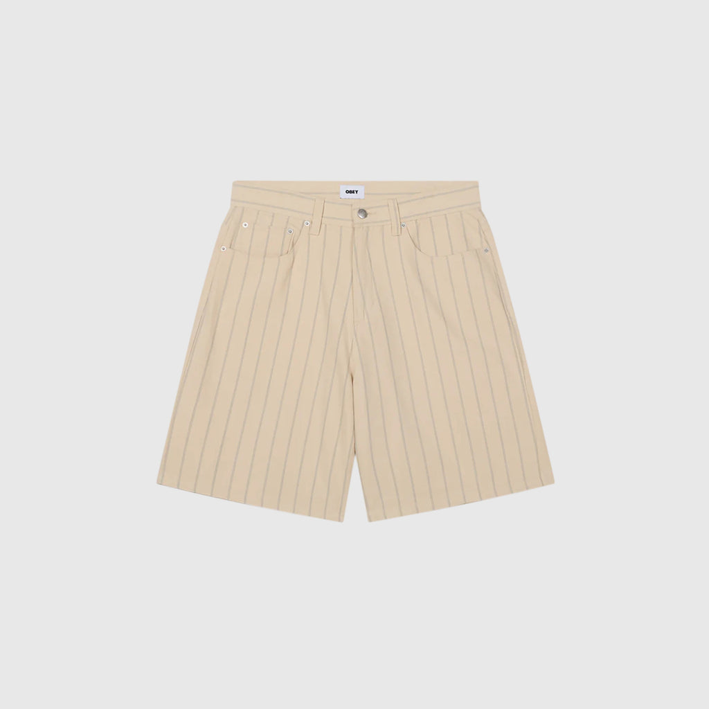 Obey Stripe Baggy Denim Short - Pelican Multi - Front