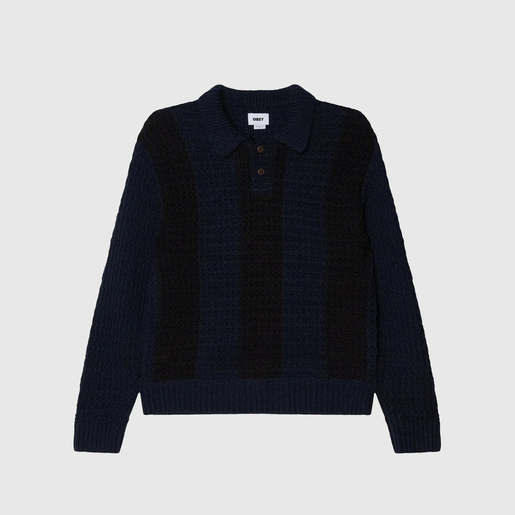 Obey Textured Rugby Polo - Dark Navy - Front