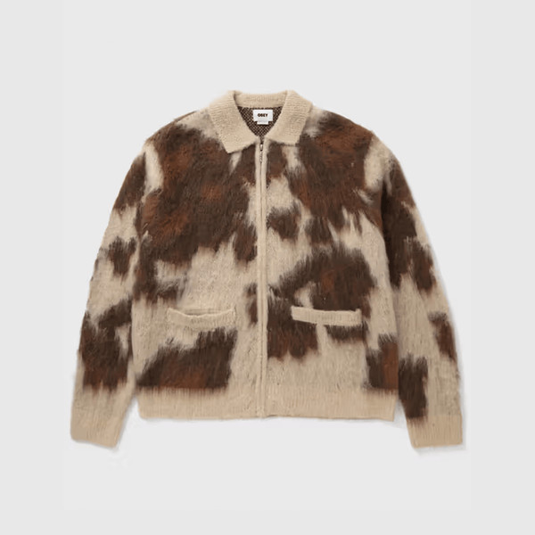 Obey Cow Pattern Zip Sweater - Cow Multi