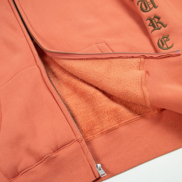 Pleasures OE Zip Up Hoodie - Rust - Front Close Up
