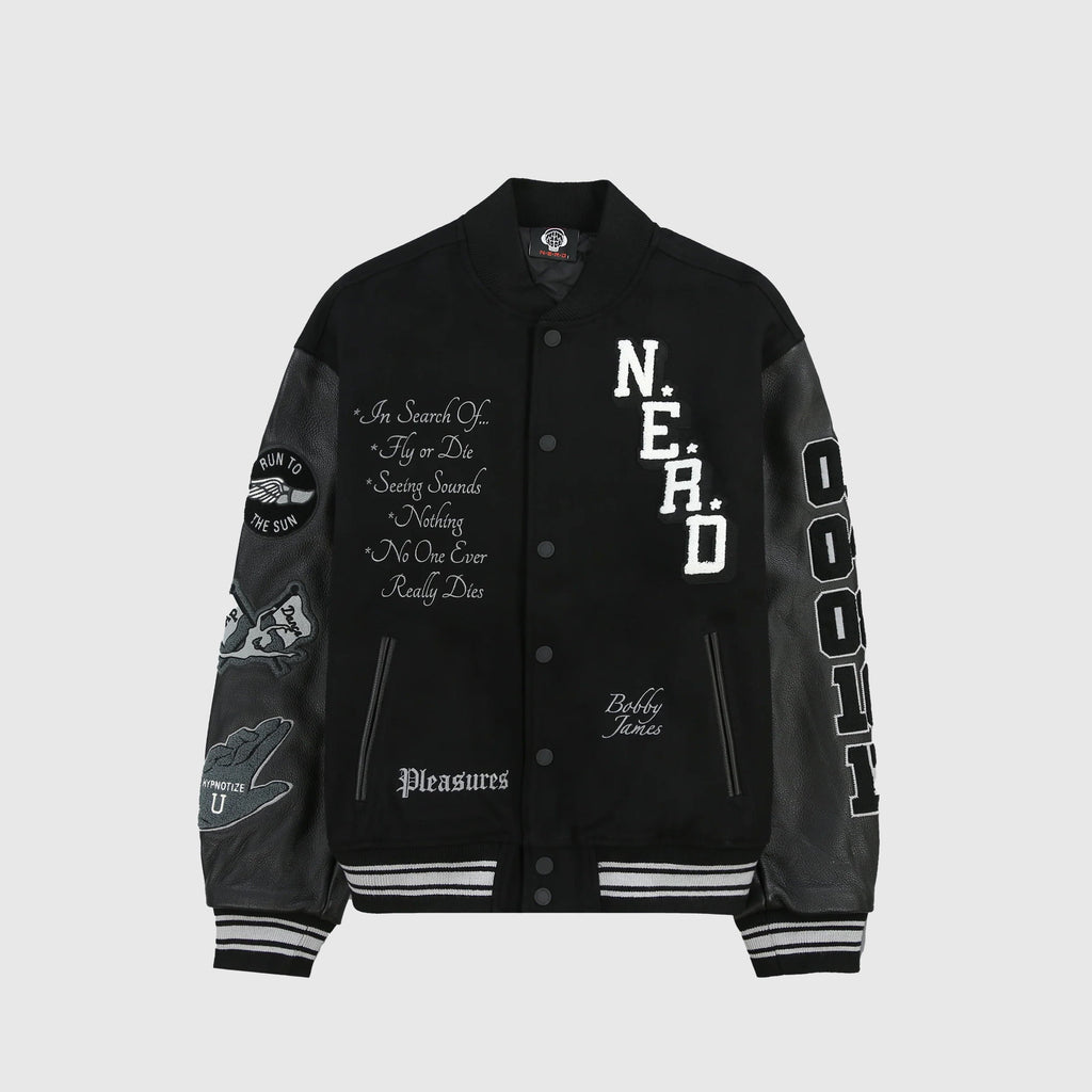 Pleasures NERD Varsity Jacket - Black - Front