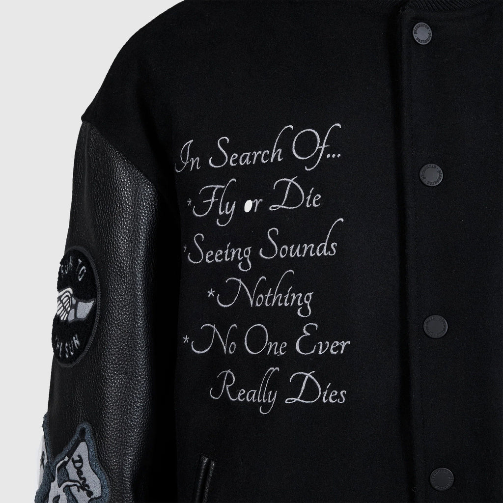Pleasures NERD Varsity Jacket - Black - Front Close Up