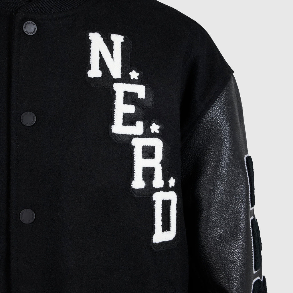 Pleasures NERD Varsity Jacket - Black - Front Close Uo